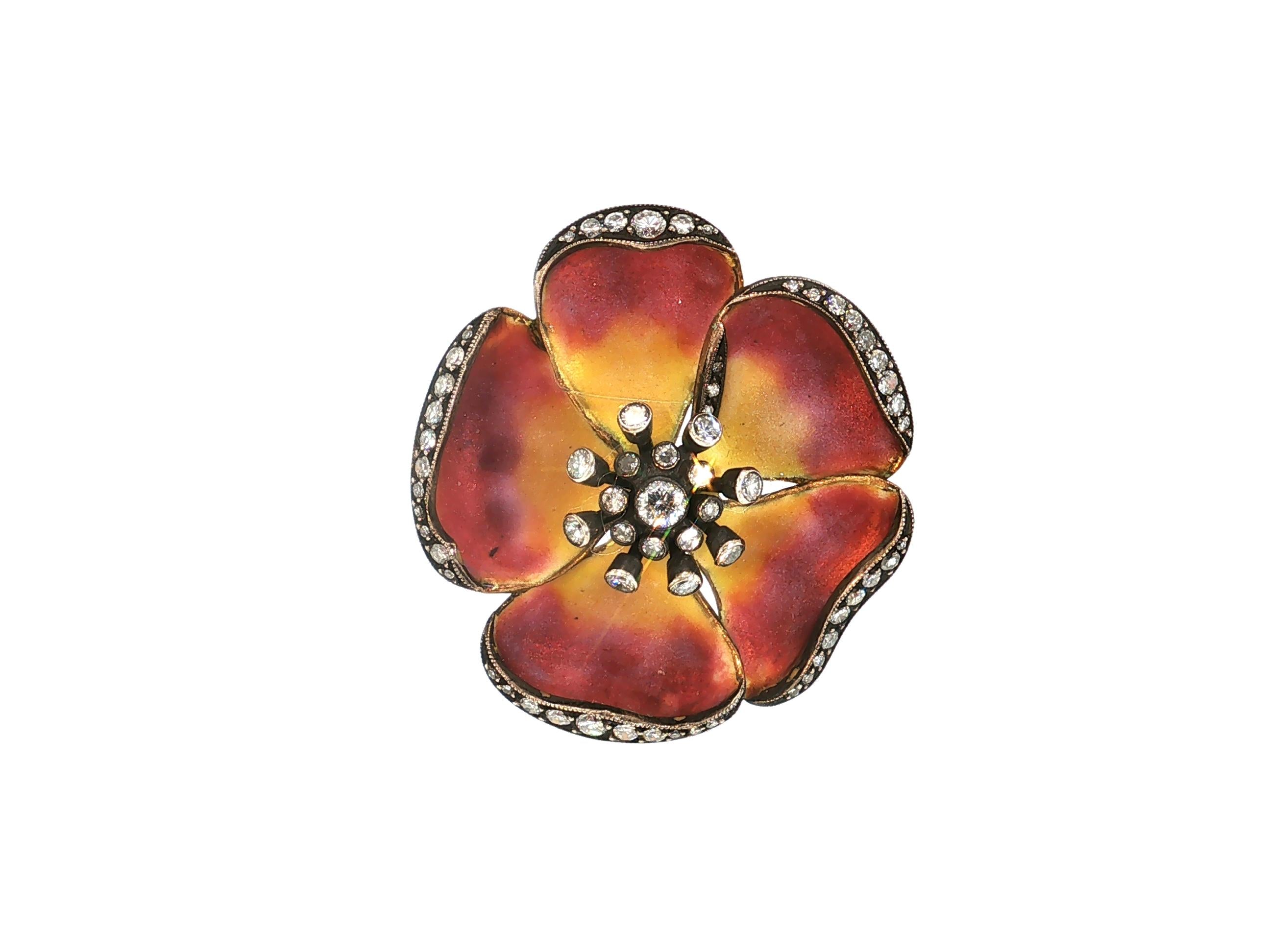 Vintage 18K Two Tone Gold Pin Brooch with 1.6 Carat Old European H SI Diamonds