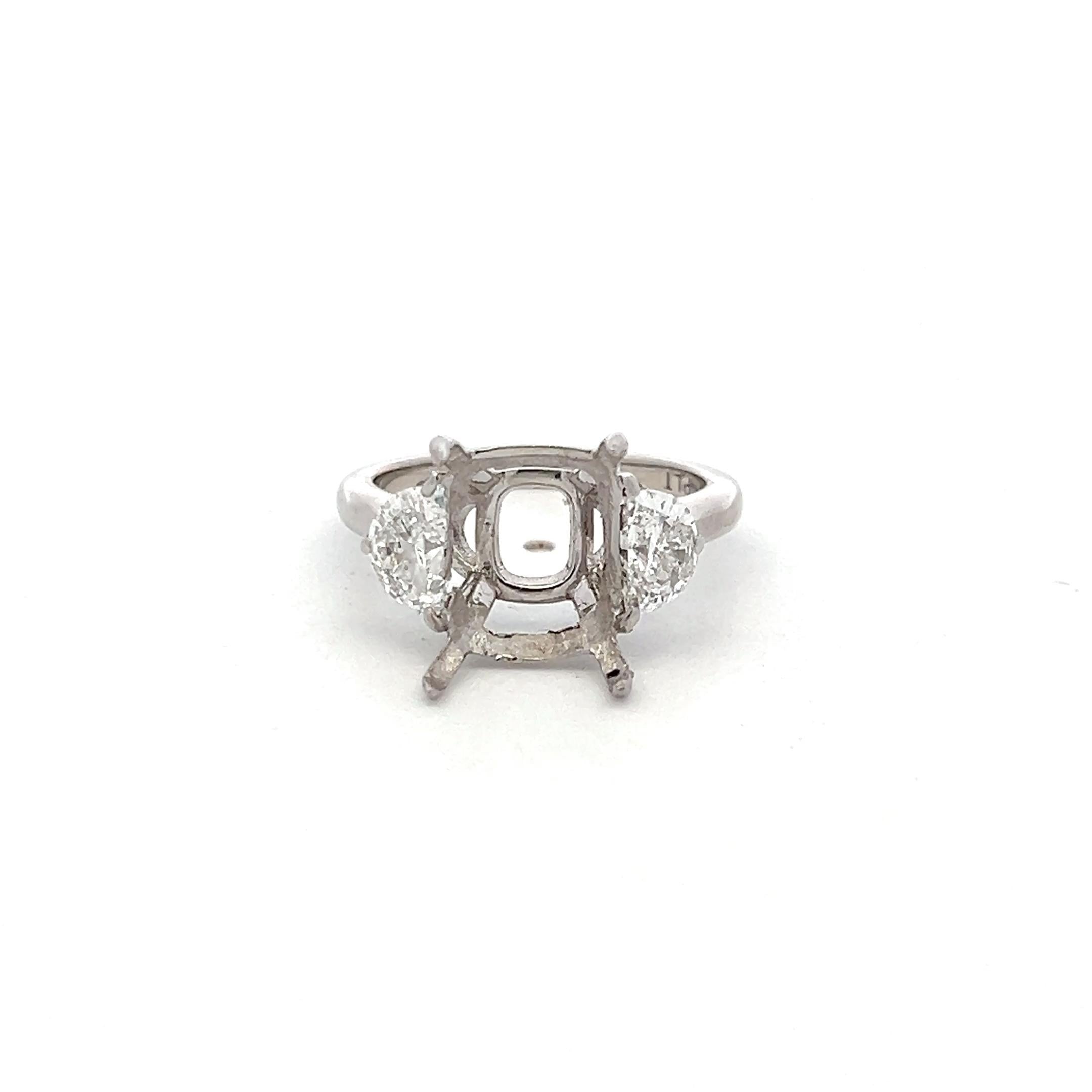 Platinum Semi Mount Ring 0.99ct Half Moon Diamonds Fits 10.8x8.3mm E SI1/VS1 GIA