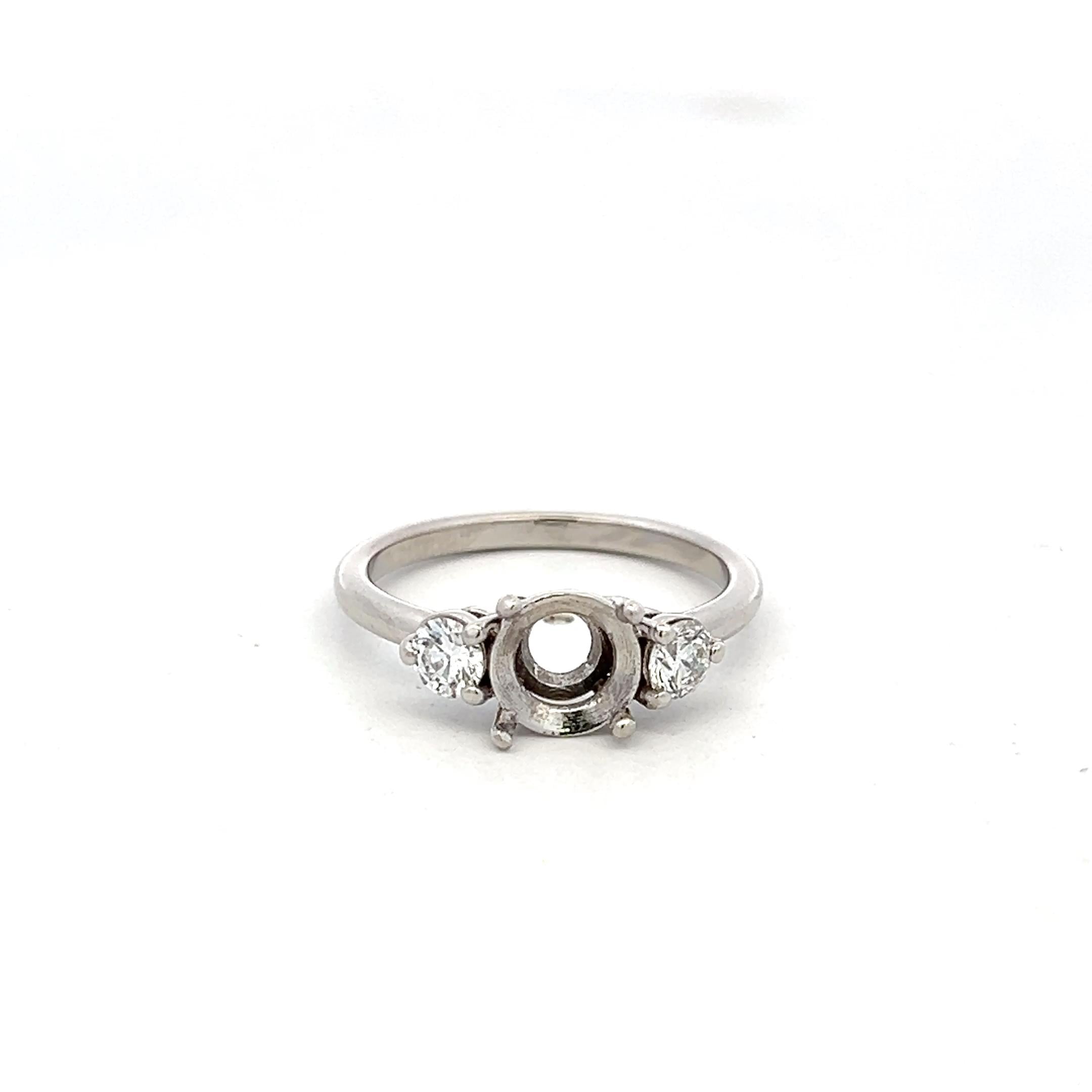 Estate Platinum Semi Mount Ring with 0.36 Carat Round Diamonds Fits 7.8mm 1.50ct