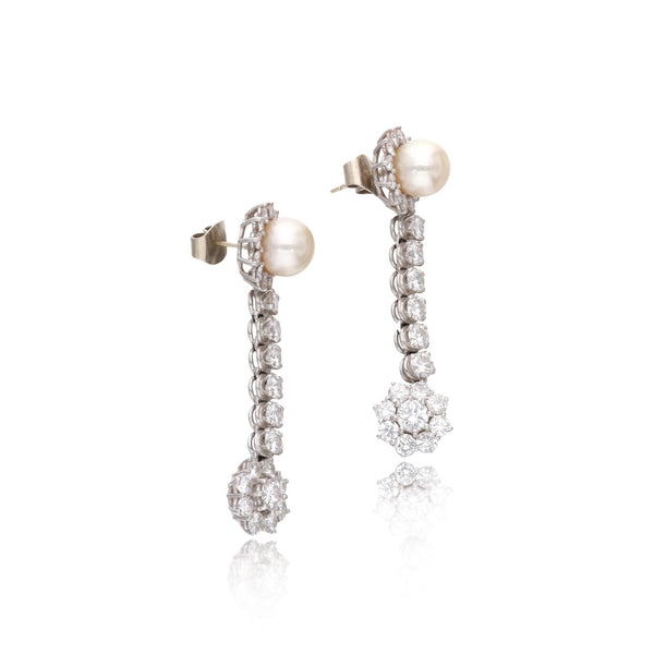 7.00 Carat Round Brilliant G VS1 Diamond 14 Karat White Gold Dangling Earring