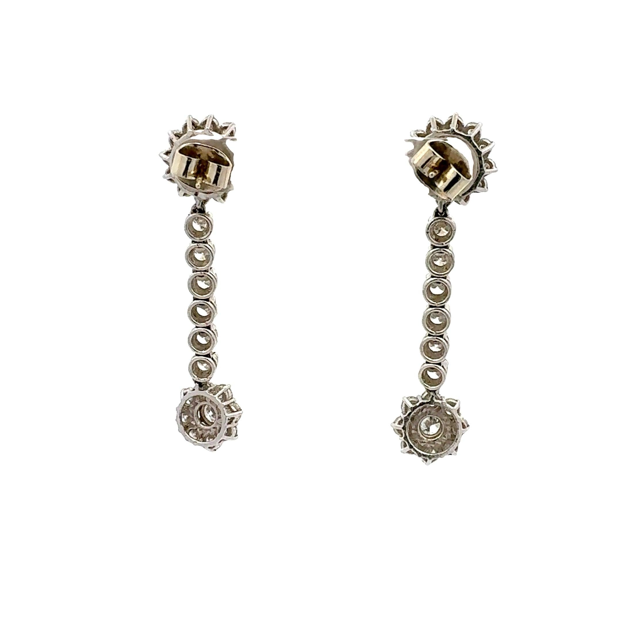 7.00 Carat Round Brilliant G VS1 Diamond 14 Karat White Gold Dangling Earring