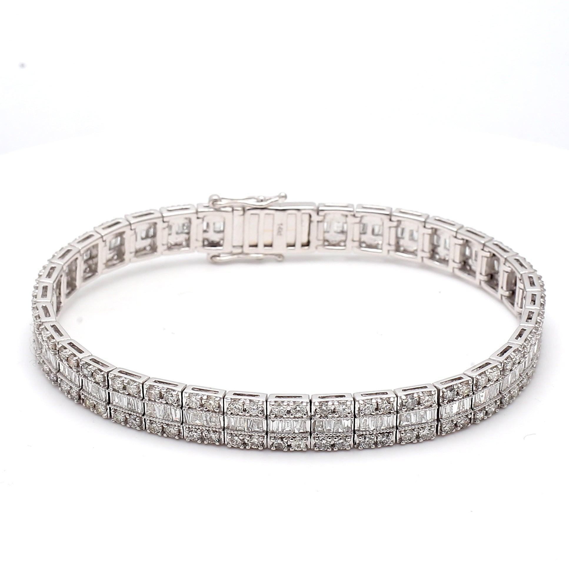 7.00 Carat Round Brilliant J VS2 Diamond 14 Karat White Gold Tennis Bracelet