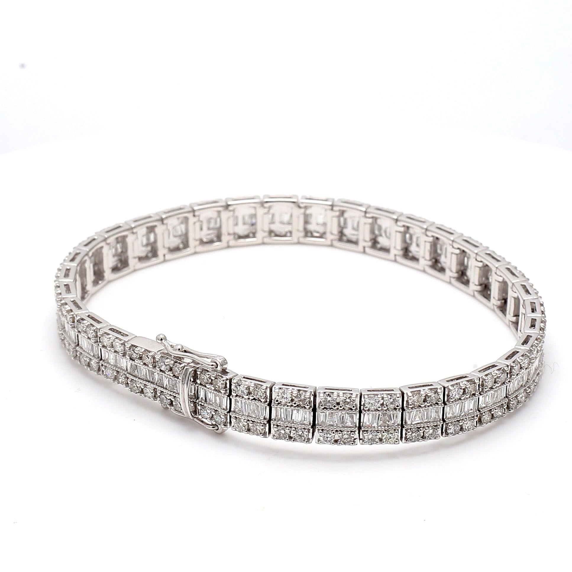 7.00 Carat Round Brilliant J VS2 Diamond 14 Karat White Gold Tennis Bracelet