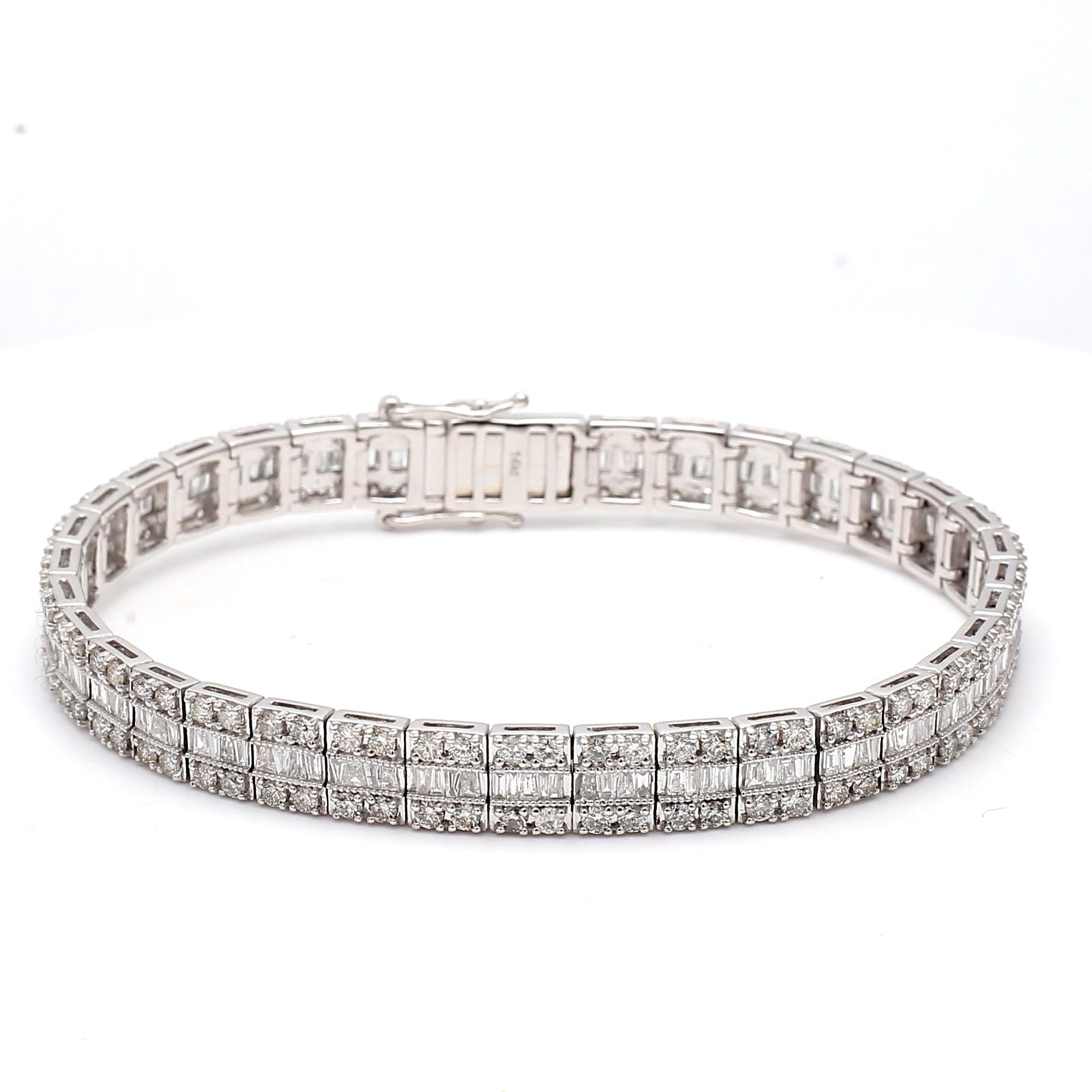 7.00 Carat Round Brilliant J VS2 Diamond 14 Karat White Gold Tennis Bracelet