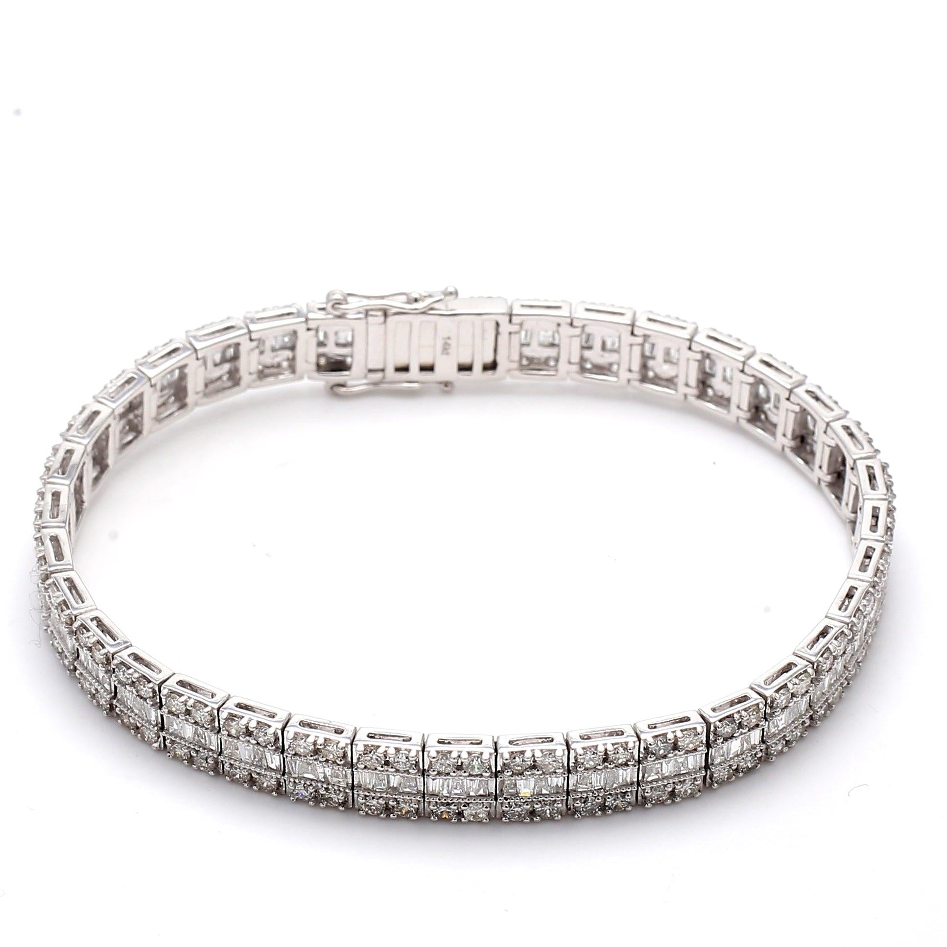 7.00 Carat Round Brilliant J VS2 Diamond 14 Karat White Gold Tennis Bracelet