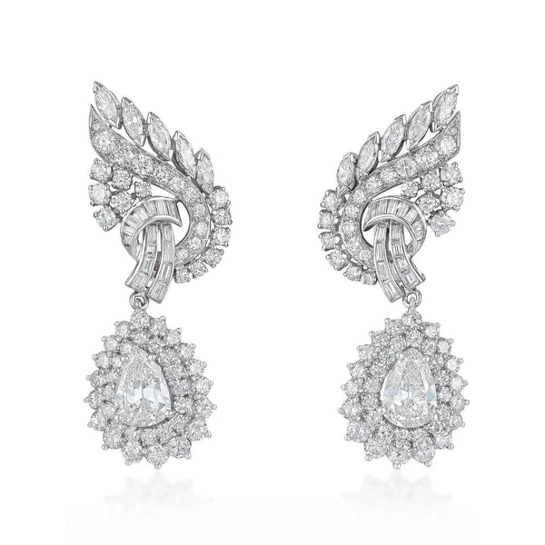 7.28 Carat G VS2 and Pear Shape H VS2 Diamond Platinum Clip On Earring