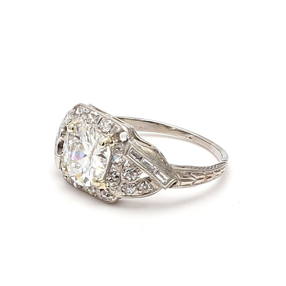 1.86 Carat Circular Brilliant Cut G-I2 Diamond Platinum Art Deco Ring
