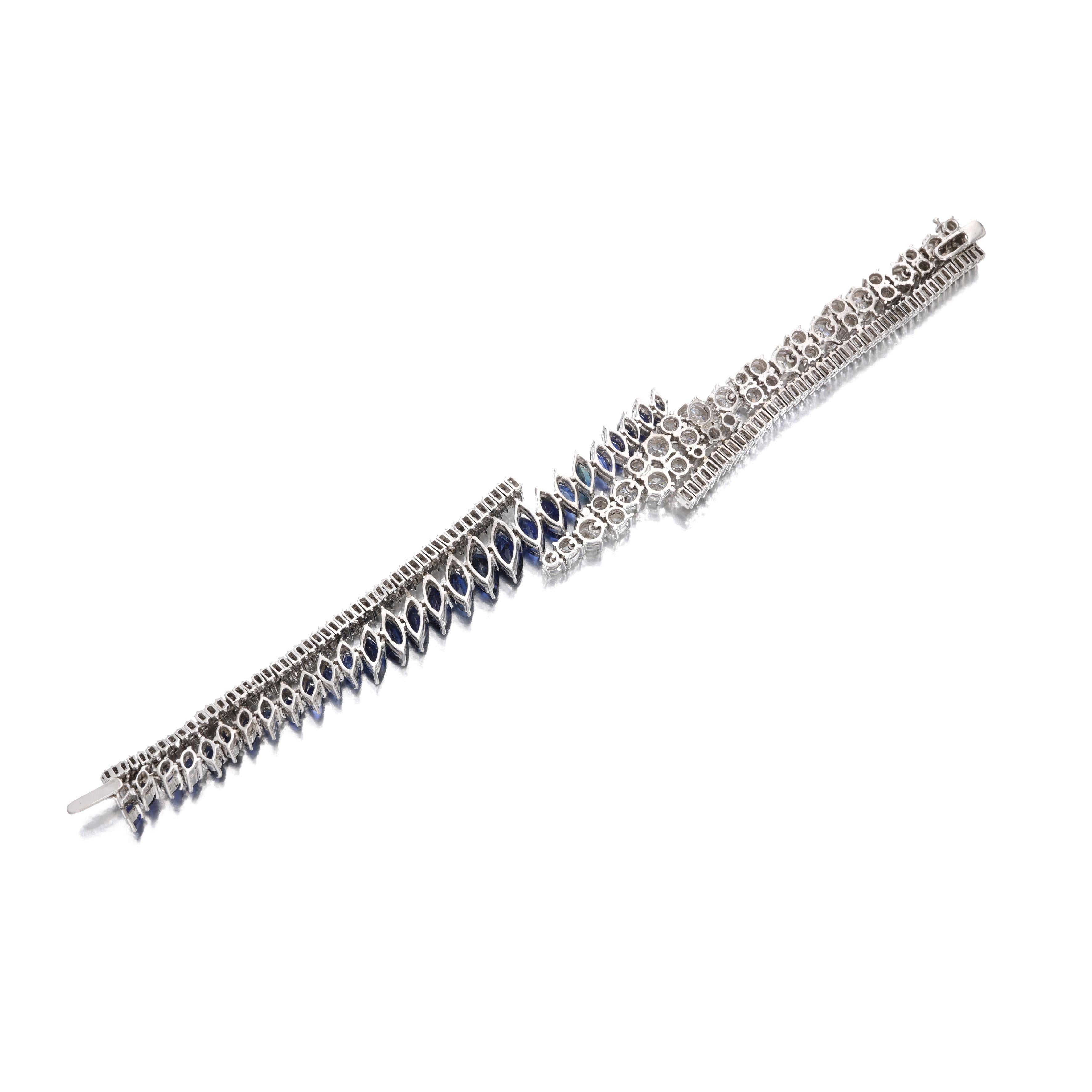 9.95 Carat Sapphire 9.00 Carat Baguette and Round Diamond Platinum Bracelet