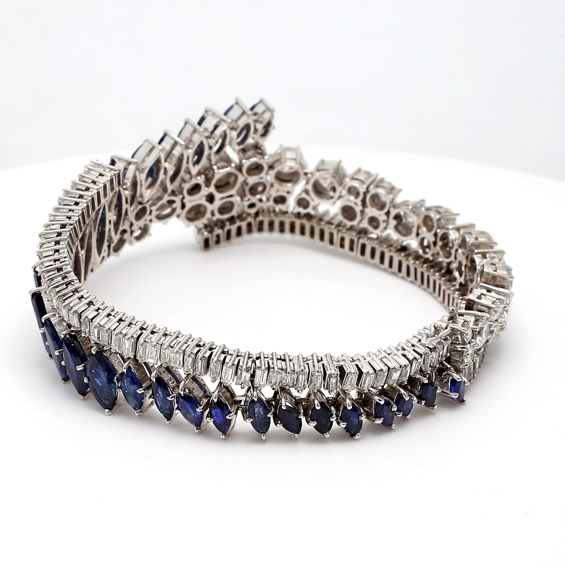 9.95 Carat Sapphire 9.00 Carat Baguette and Round Diamond Platinum Bracelet