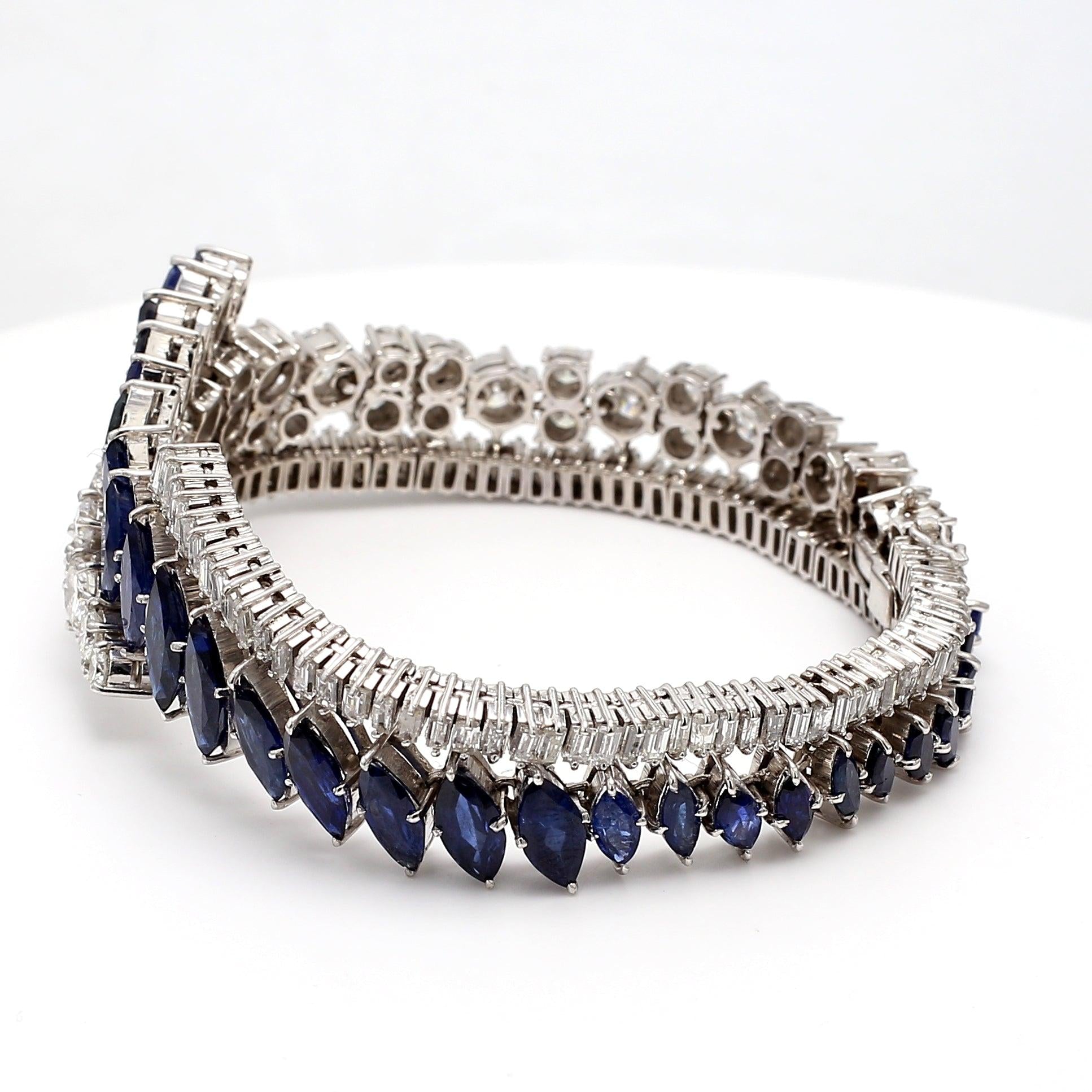 9.95 Carat Sapphire 9.00 Carat Baguette and Round Diamond Platinum Bracelet