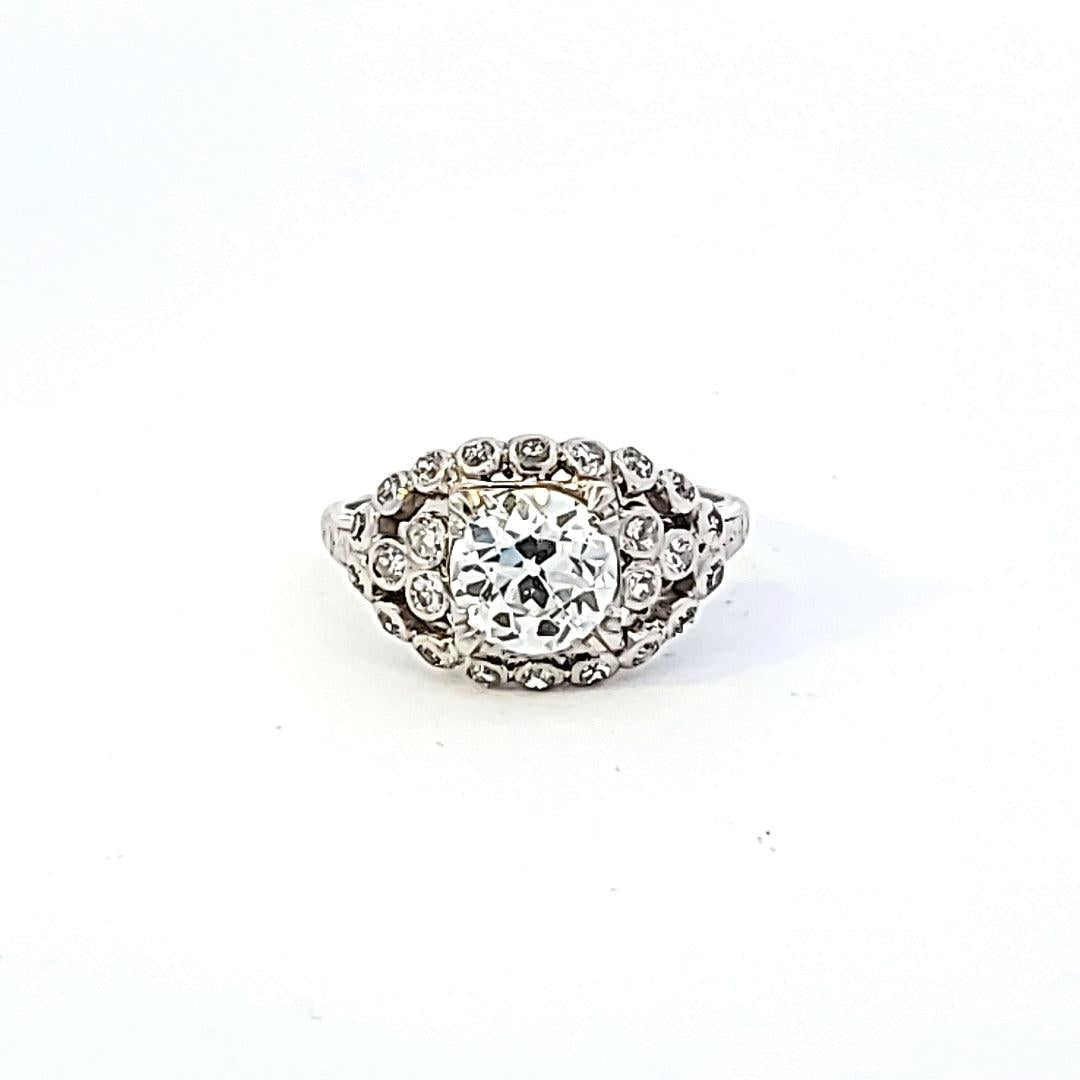 Antique 1.51 Carat Old European Cut I-VS1 Diamond Platinum Engagement Ring