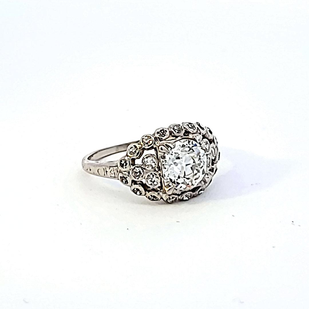 Antique 1.51 Carat Old European Cut I-VS1 Diamond Platinum Engagement Ring