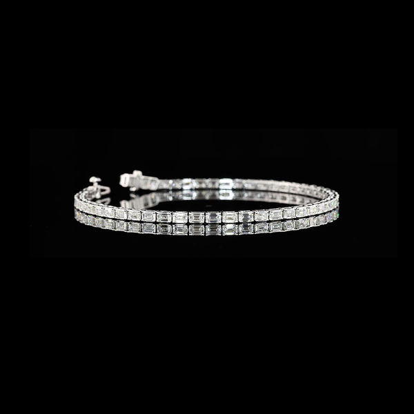 Lab-Grown 4.71 Carat Emerald F-VS1 Diamond 14K White Gold Tennis Bracelet