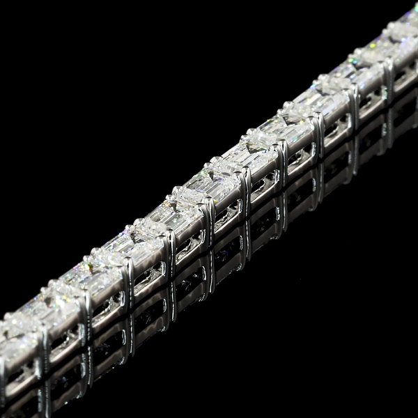 Lab-Grown 4.71 Carat Emerald F-VS1 Diamond 14K White Gold Tennis Bracelet