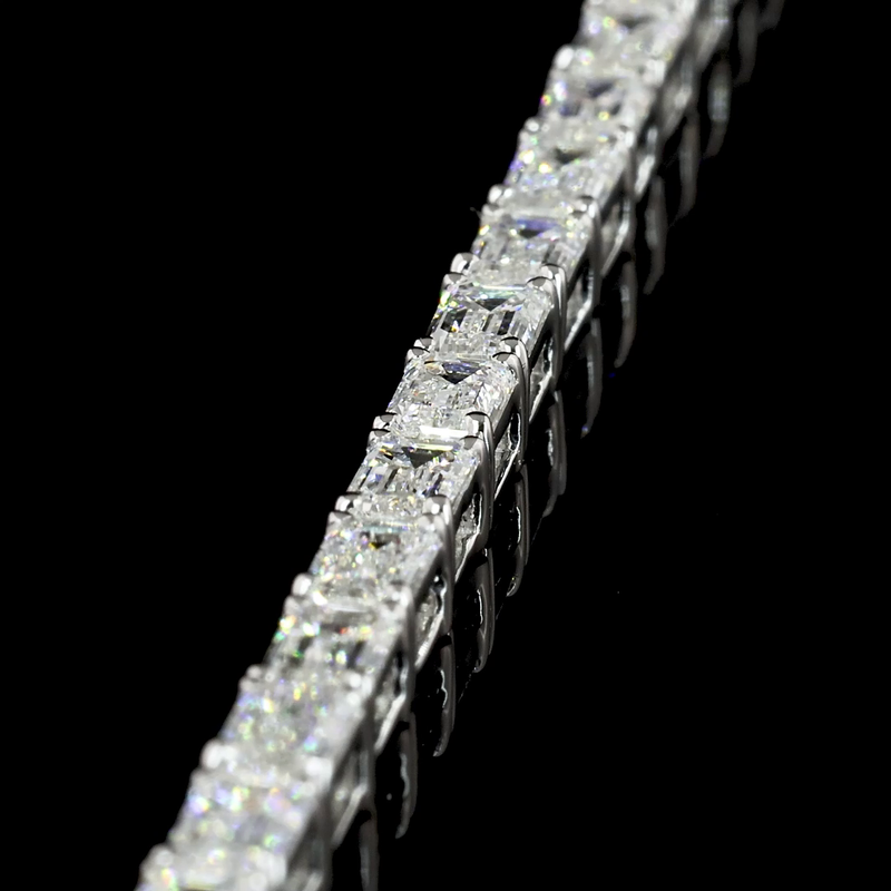 Lab-Grown 4.95 Carat Emerald F-VS2 Diamond 14K White Gold Tennis Bracelet