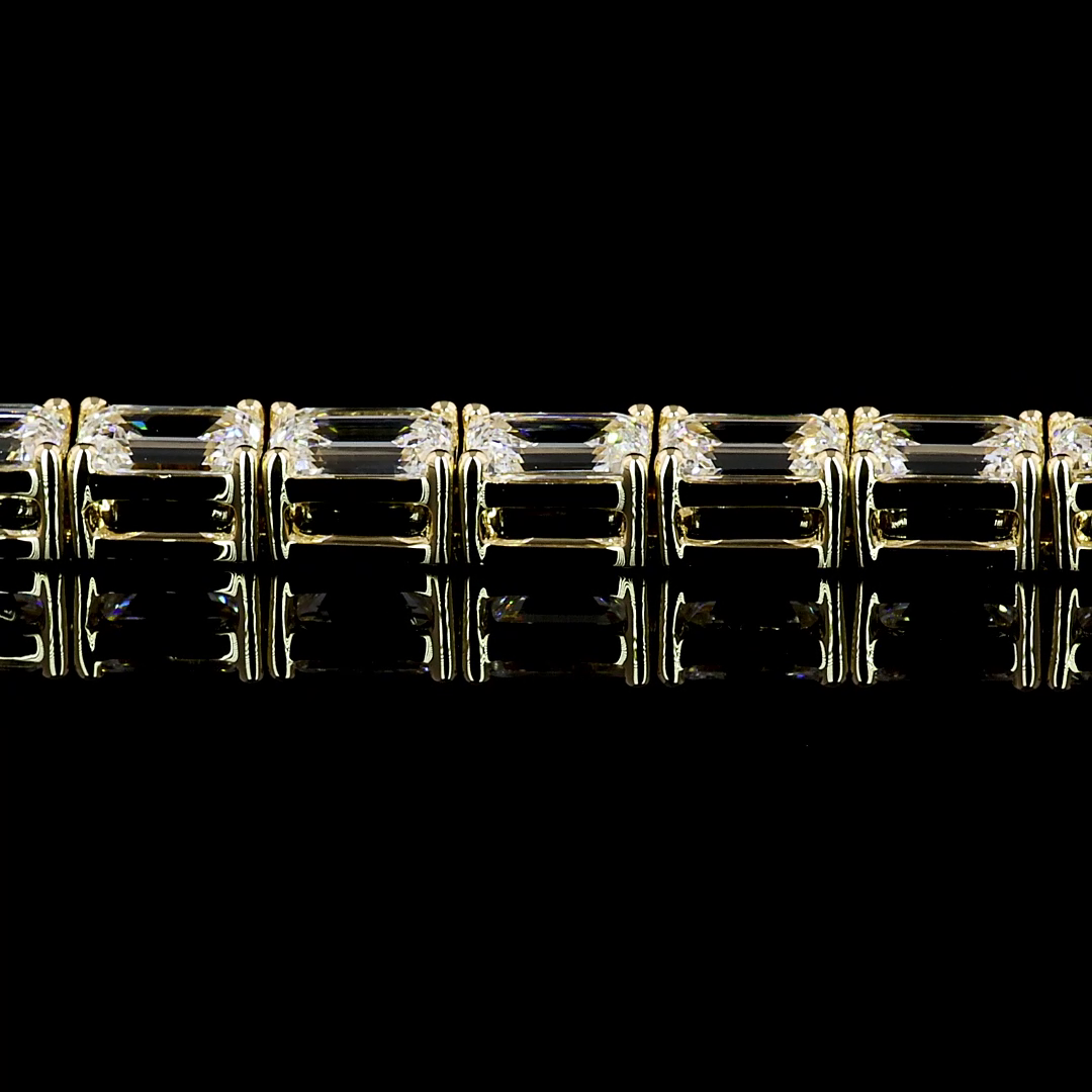 Lab-Grown 6.95 Carat Emerald E-VVS2 Diamond 14K Yellow Gold Tennis Bracelet