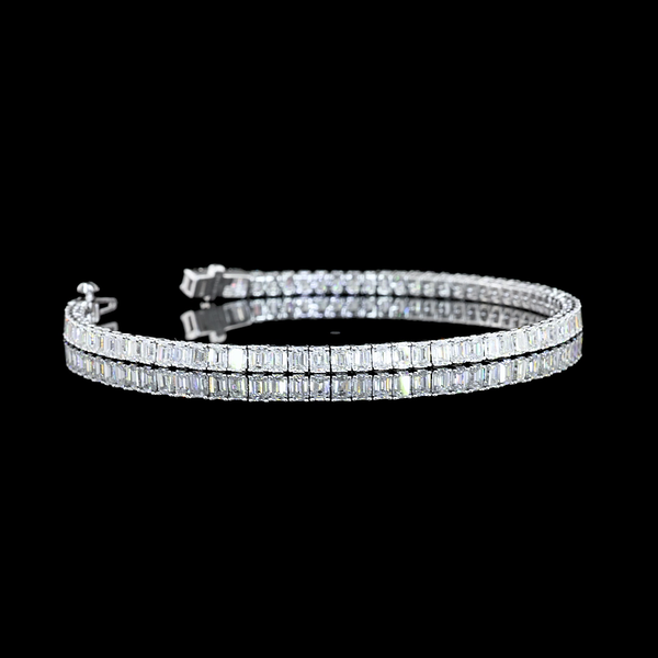 Lab-Grown 5.04 Carat Emerald F-VS1 Diamond 14K White Gold Tennis Bracelet