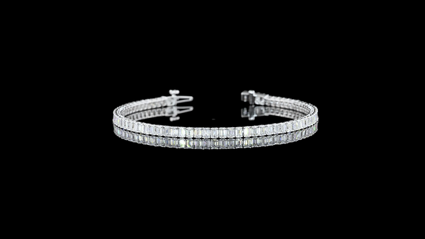 Lab-Grown 5.12 Carat Emerald E-VS1 Diamond 14K White Gold Tennis Bracelet