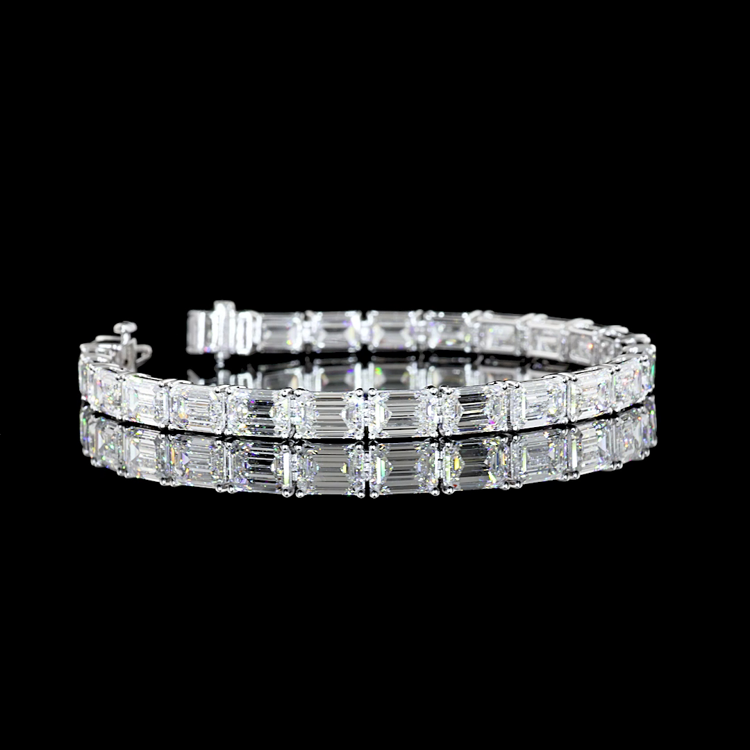 Lab-Grown 24.55 Carat Emerald E-VVS2 Diamond 14K White Gold Tennis Bracelet