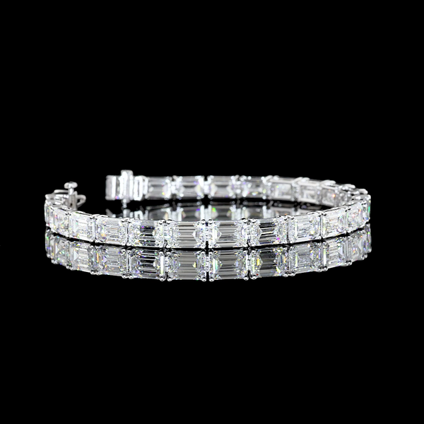 Lab-Grown 24.55 Carat Emerald E-VVS2 Diamond 14K White Gold Tennis Bracelet