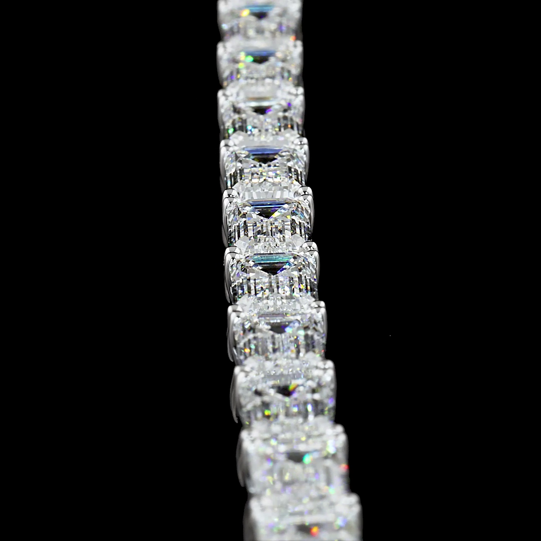 Lab-Grown 24.55 Carat Emerald E-VVS2 Diamond 14K White Gold Tennis Bracelet