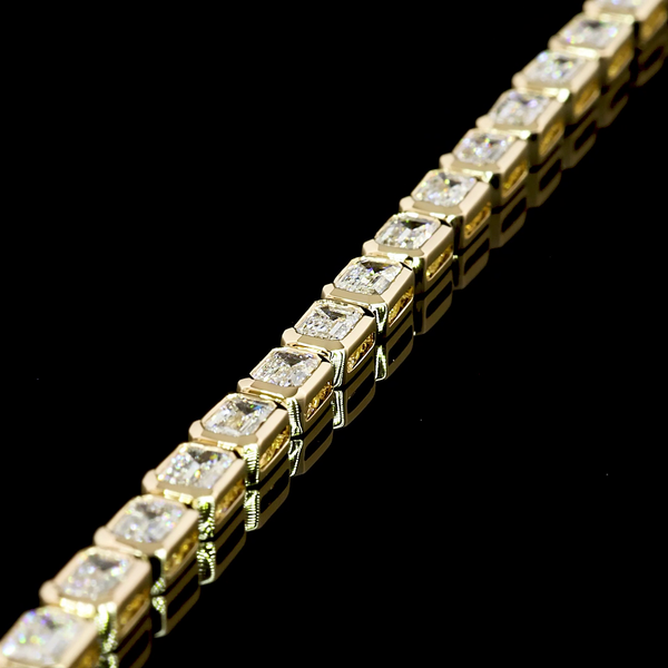 Lab-Grown 4.95 Carat Emerald E-VS1 Diamond 14K Yellow Gold Tennis Bracelet