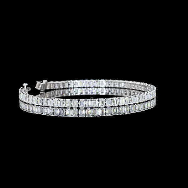 Lab-Grown 7.05 Carat Emerald F-VS2 Diamond 14K White Gold Tennis Bracelet