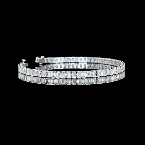 Lab-Grown 7.13 Carat Emerald F-VS1 Diamond 14K White Gold Tennis Bracelet