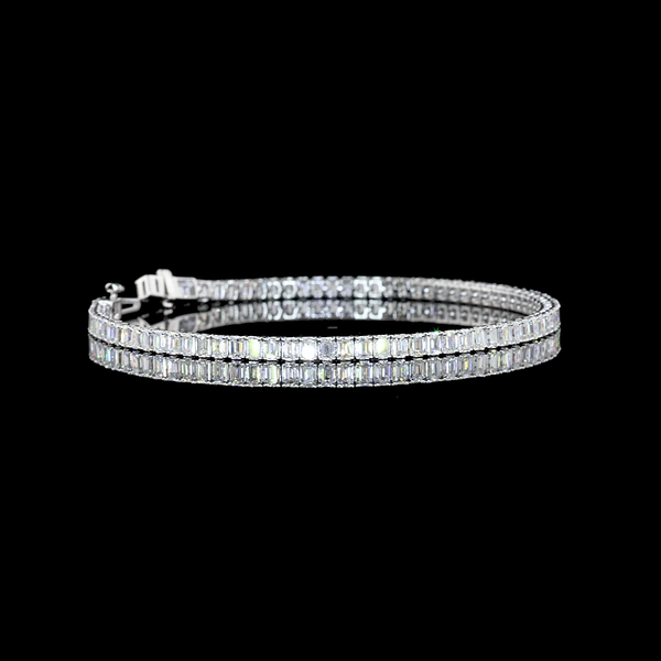 Lab-Grown 5.00 Carat Emerald F-VS2 Diamond 14K White Gold Tennis Bracelet