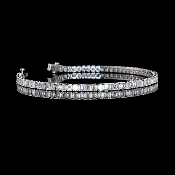 Lab-Grown 4.97 Carat Emerald F-VS2 Diamond 14K White Gold Tennis Bracelet