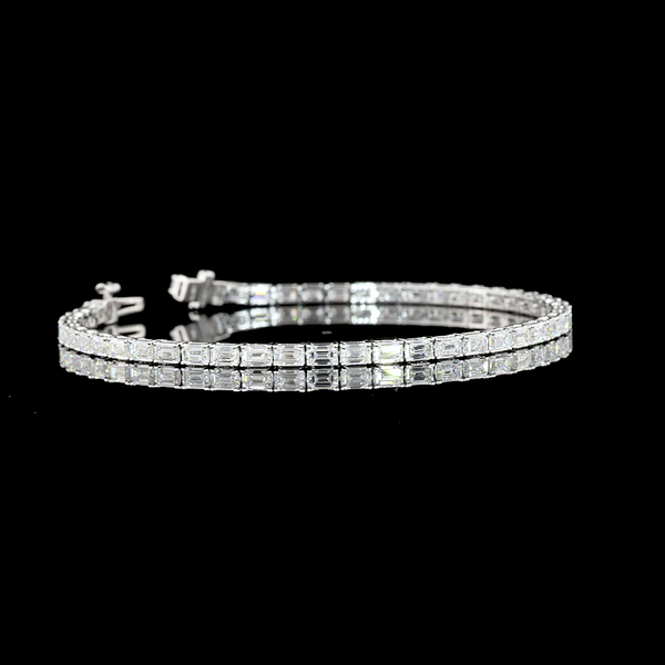 Lab-Grown 4.93 Carat Emerald F-VS2 Diamond 14K White Gold Tennis Bracelet