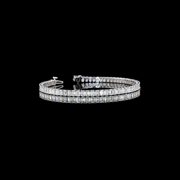 Lab-Grown 7.06 Carat Emerald F-VS2 Diamond 14K White Gold Tennis Bracelet