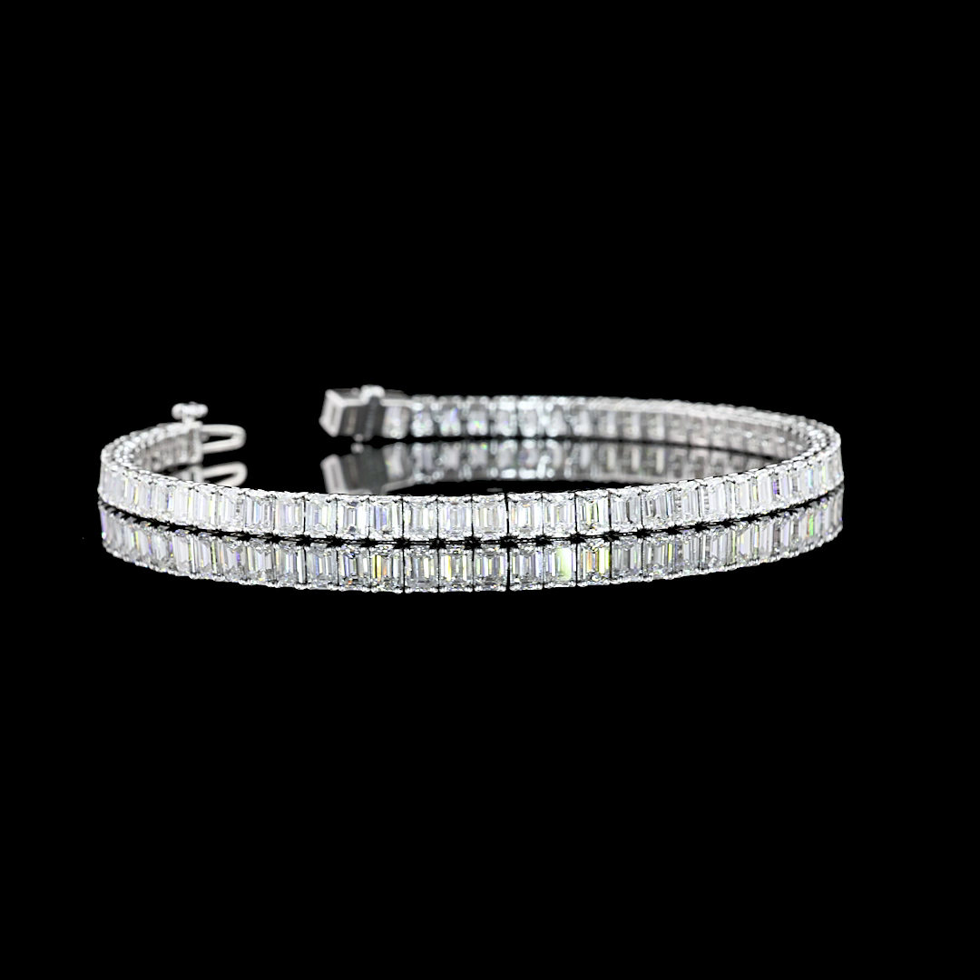 Lab-Grown 7.05 Carat Emerald F-VS2 Diamond 14K White Gold Tennis Bracelet