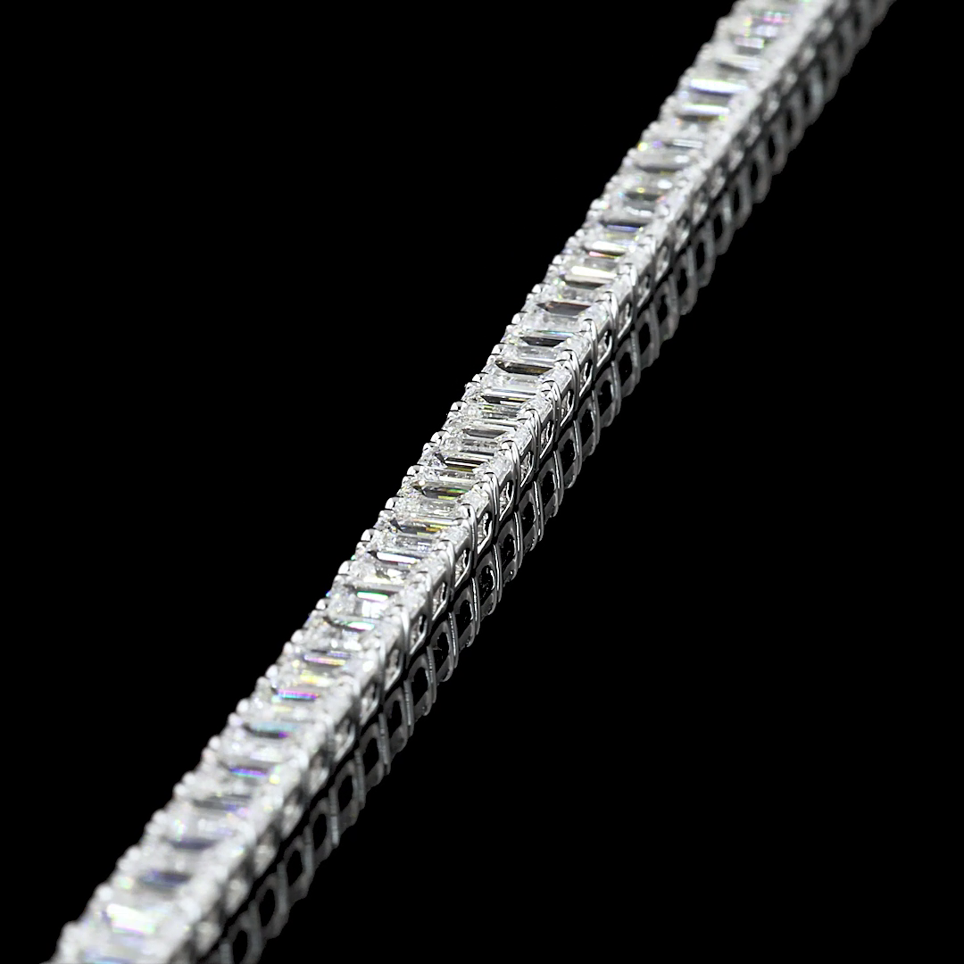 Lab-Grown 7.05 Carat Emerald F-VS2 Diamond 14K White Gold Tennis Bracelet