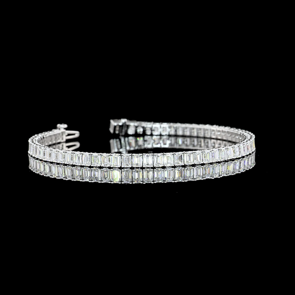 Lab-Grown 7.07 Carat Emerald F-VS2 Diamond 14K White Gold Tennis Bracelet