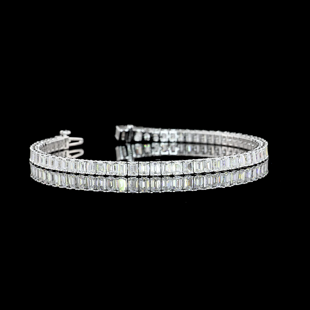 Lab-Grown 7.07 Carat Emerald F-VS2 Diamond 14K White Gold Tennis Bracelet