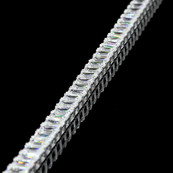 Lab-Grown 7.07 Carat Emerald F-VS2 Diamond 14K White Gold Tennis Bracelet