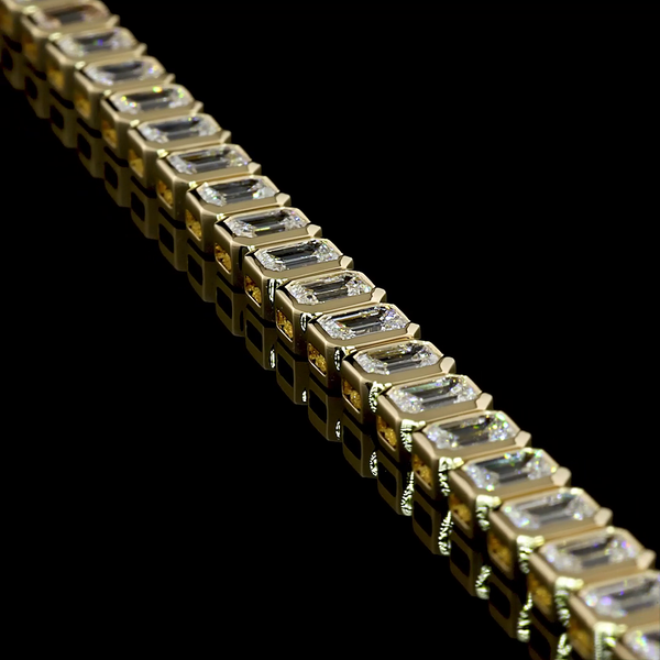 Lab-Grown 6.36 Carat Emerald F-VS1 Diamond 14K Yellow Gold Tennis Bracelet