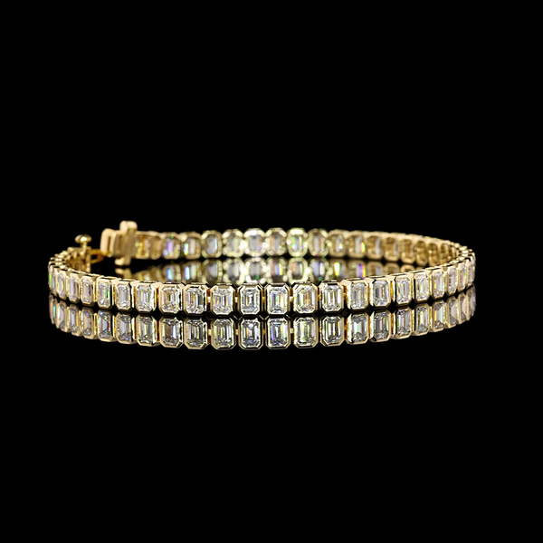 Lab-Grown 6.39 Carat Emerald F-VS1 Diamond 14K Yellow Gold Tennis Bracelet