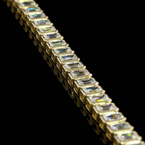 Lab-Grown 6.39 Carat Emerald F-VS1 Diamond 14K Yellow Gold Tennis Bracelet