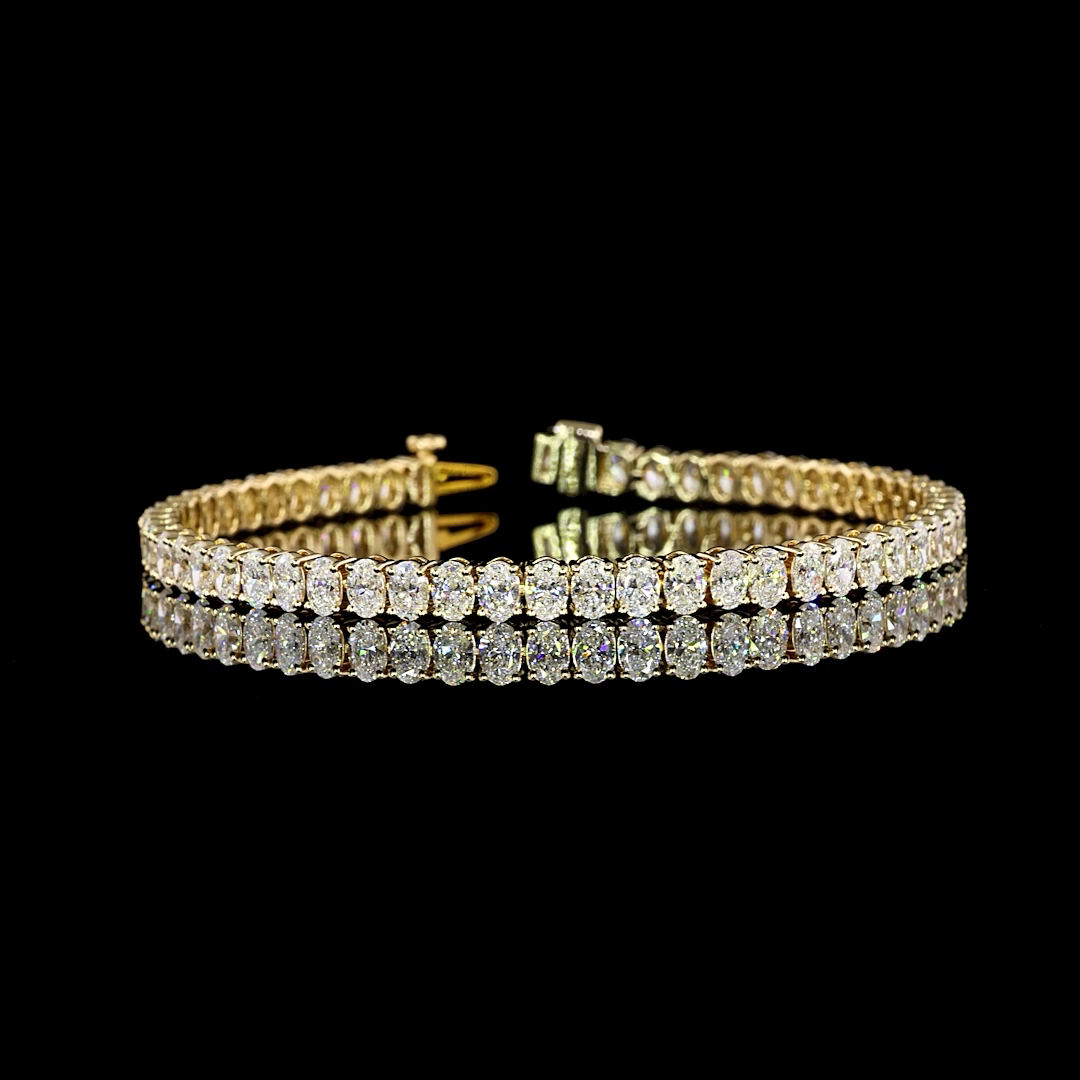 Lab-Grown 8.12 Carat Oval F-VS1 Diamond 14K Yellow Gold Tennis Bracelet