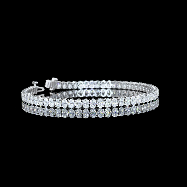 Lab-Grown 7.14 Carat Oval F-VS1 Diamond 14K White Gold Tennis Bracelet