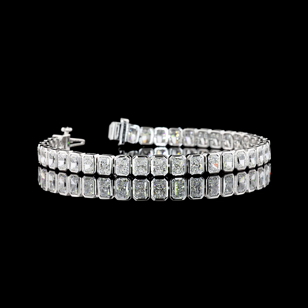 Lab-Grown 11.15 Carat Radiant E-VS1 Diamond 14K White Gold Tennis Bracelet