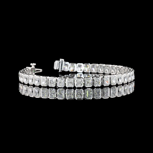 Lab-Grown 11.15 Carat Radiant E-VS1 Diamond 14K White Gold Tennis Bracelet