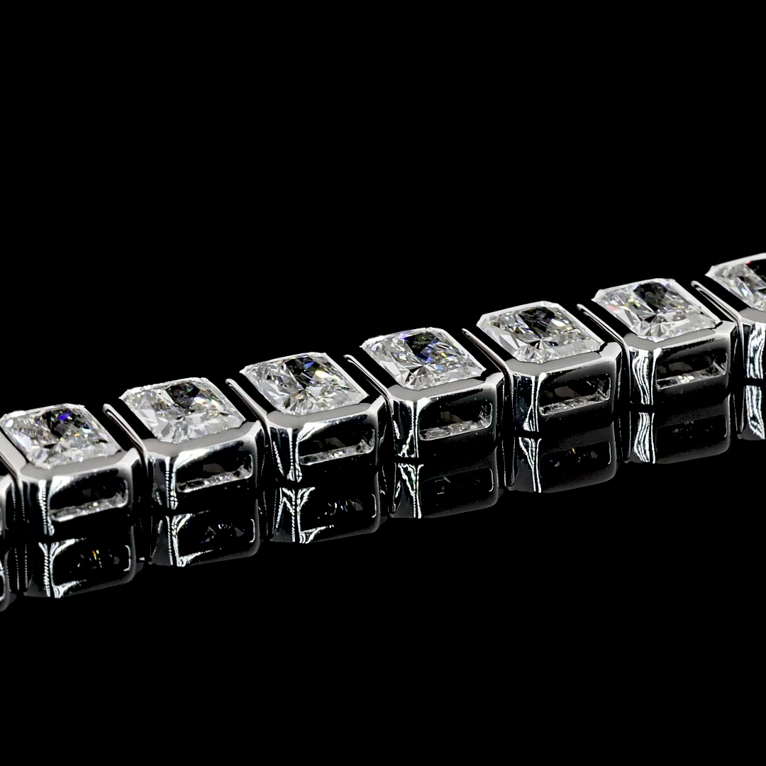 Lab-Grown 11.15 Carat Radiant E-VS1 Diamond 14K White Gold Tennis Bracelet