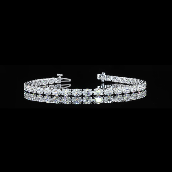 Lab-Grown 7.34 Carat Oval F-VS1 Diamond 14K White Gold Tennis Bracelet