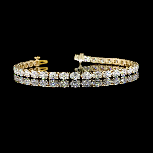 Lab-Grown 7.34 Carat Oval F-VS1 Diamond 14K Yellow Gold Tennis Bracelet