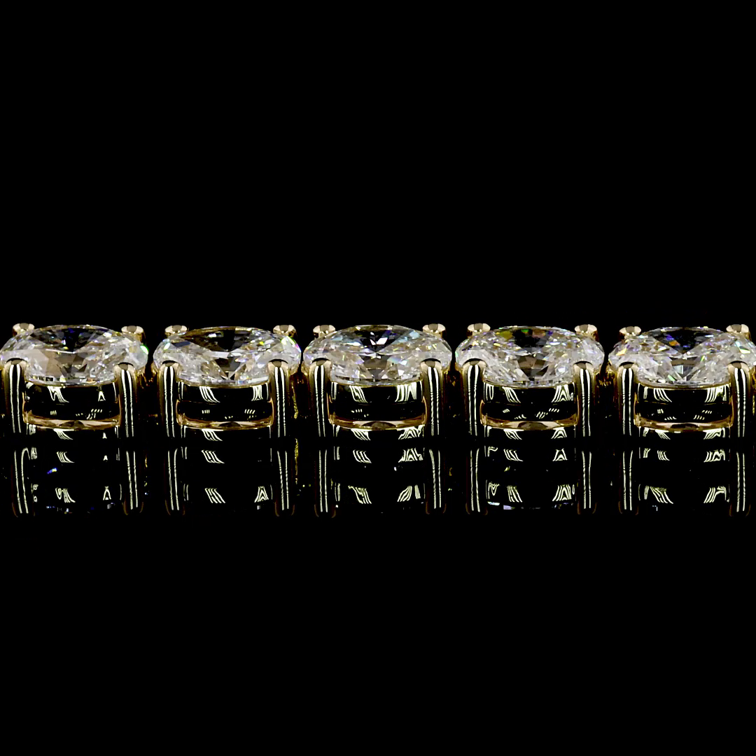 Lab-Grown 7.34 Carat Oval F-VS1 Diamond 14K Yellow Gold Tennis Bracelet