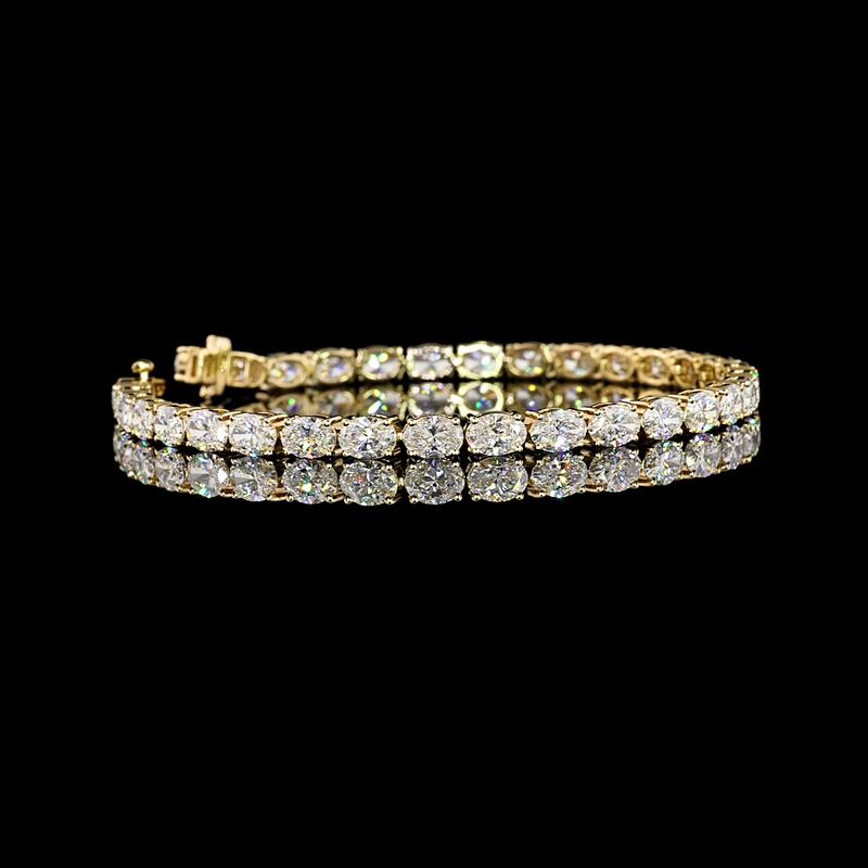 Lab-Grown 10 Carat Oval E-VS Diamond 14K Yellow Gold Tennis Bracelet