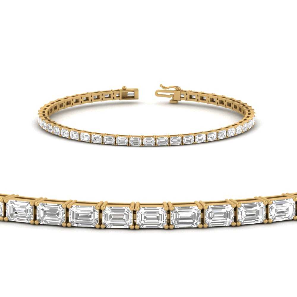 Lab-Grown 4.93 Carat Emerald F-VS2 Diamond 14K Yellow Gold Tennis Bracelet
